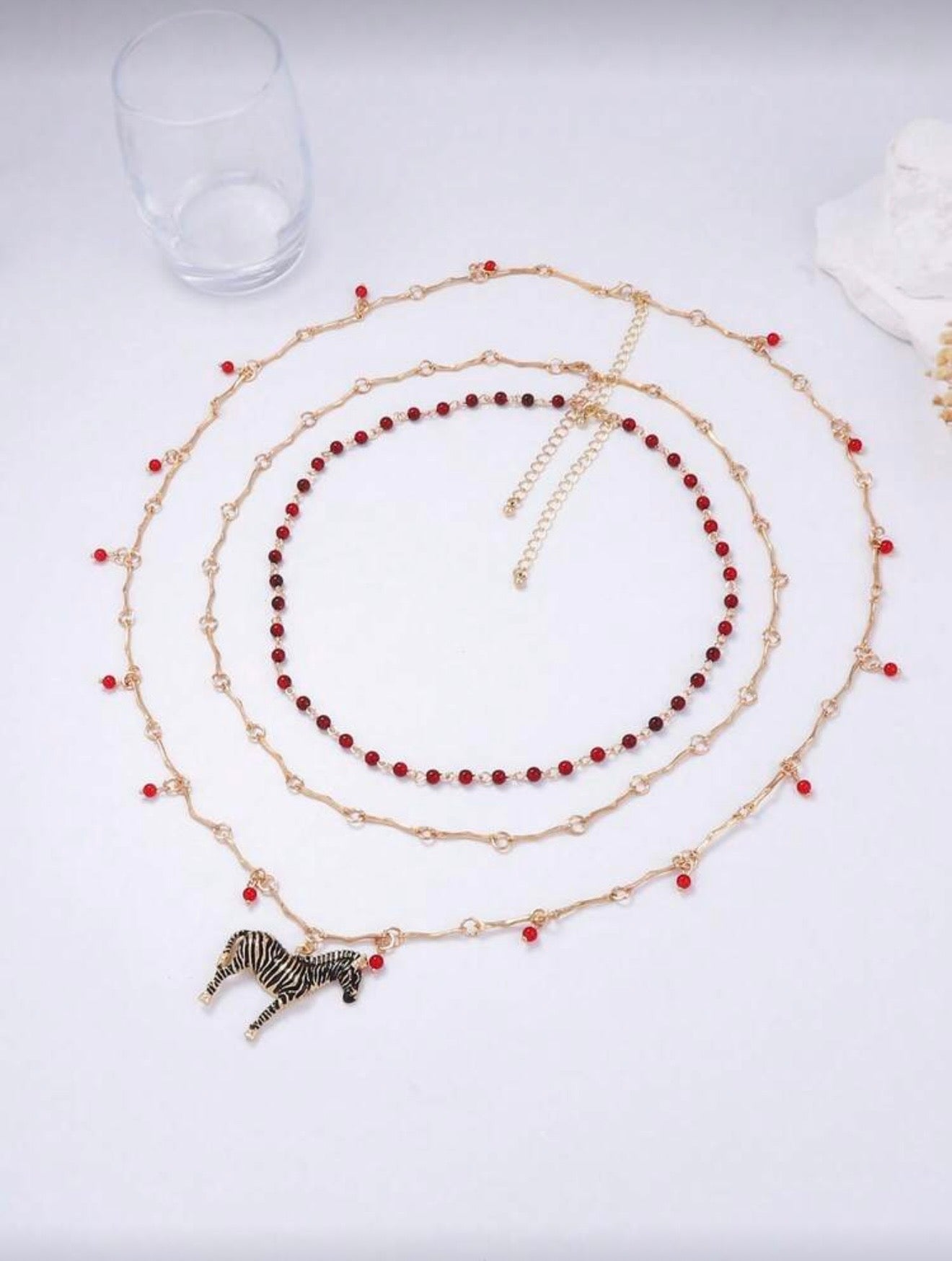 MULTI LAYER BEADED CHAIN NECKLACE WITH PENDANT