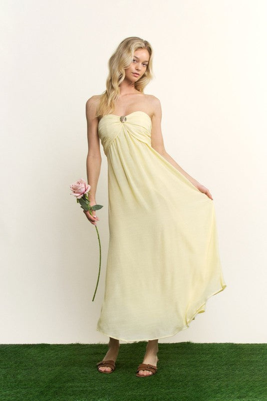 TWISTED STRAPLESS MIDI DRESS