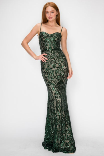 SEQUIN EMBELLISHED CORSET MAXI MERMAID COCKTAIL DREAS