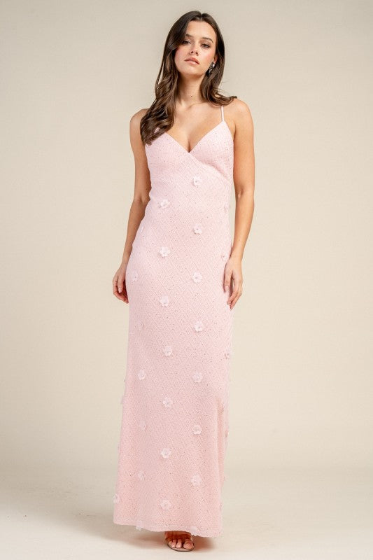 MAXI STRAPY DRESS WITH FLORAL APPLIQUE