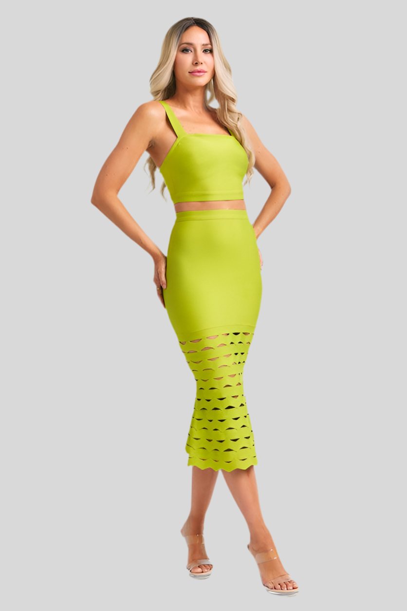 Bandage Sleeveless Crop Top And  Midi Skirt With Cutout