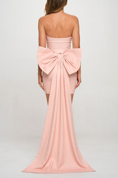 GLITTER BOW TRAIN BODYCON MINI PARTY DRESS