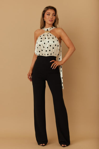 POLKA DOT LING SCARF TIE JUMPSUIT