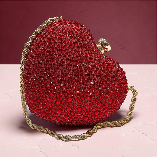 HEART SHAPED RHINESTONE EVENING CLUTH BAG
