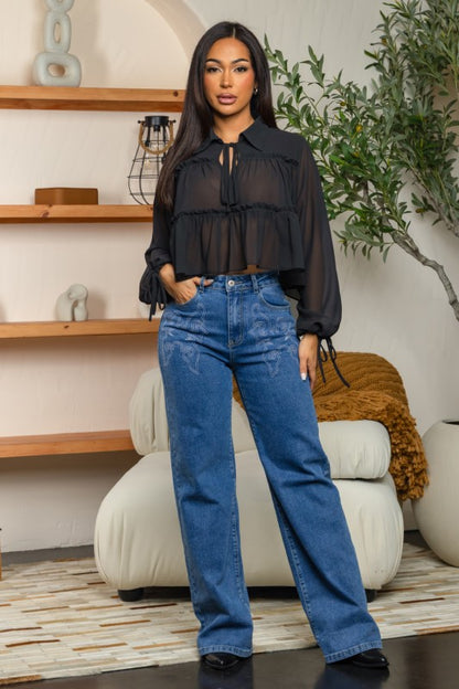 CHIFFON BOHO RUFFLE BLOUSE