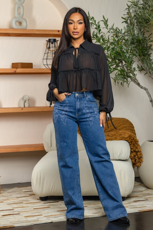 CHIFFON BOHO RUFFLE BLOUSE