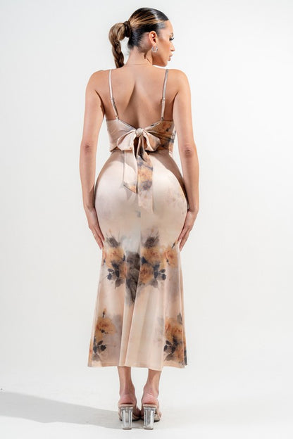 PRINTED BACK TIE MAXI SUMMER DRESS