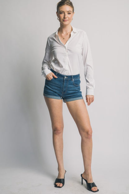 HIGH WAISTED CUFFED DENIM SHORTS