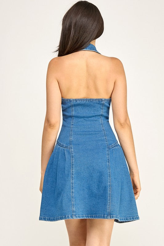 DENIM BUTTON DOWN MINI DENIM DRESS