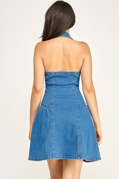 DENIM BUTTON DOWN MINI DENIM DRESS