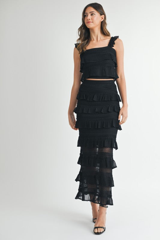 CONTRAST DETAIL RUFFLE KNIT TOP SKIRT SET