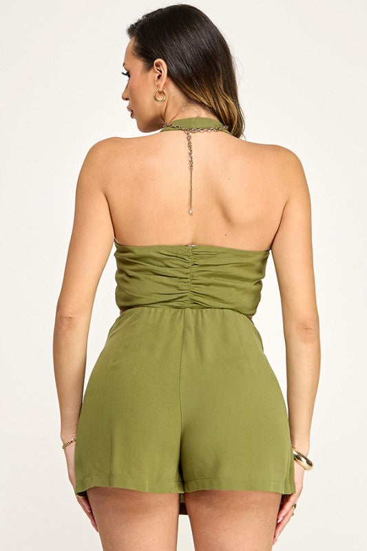 HALTER NECK BUTTON DOWN TOP WITH MINI SHORT SET