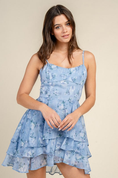 MINI TIERED CHIFFON PRINTED SUMMER DRESS