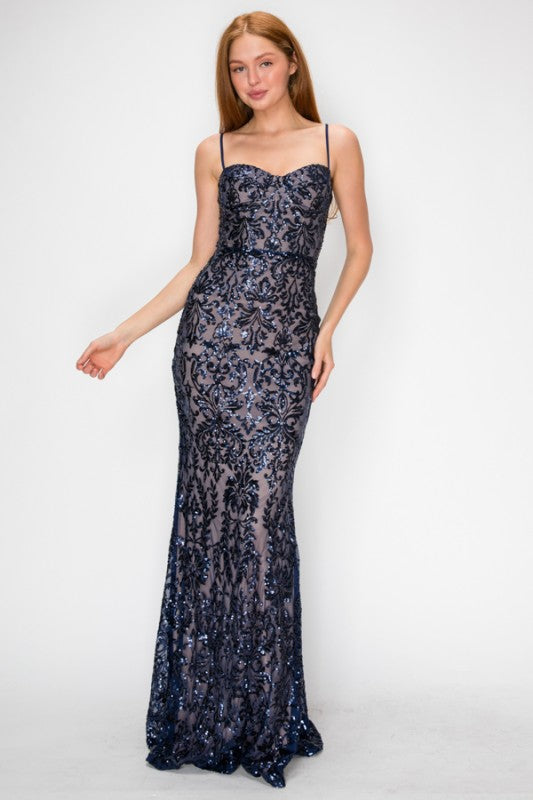SEQUIN EMBELLISHED CORSET MAXI MERMAID COCKTAIL DREAS