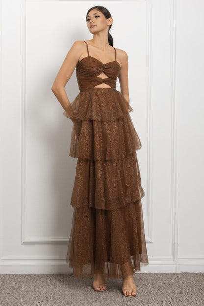 SPAGHETTI STRAP TIERED MAXI PARTY DRESS