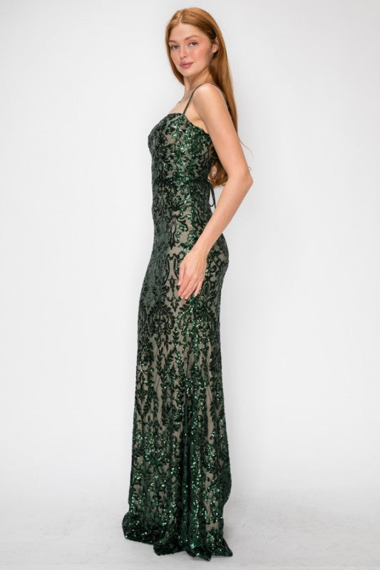 SEQUIN EMBELLISHED CORSET MAXI MERMAID COCKTAIL DREAS