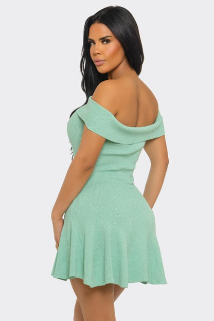 KNIT OFF SHOULDER MINI SUMMER DRESS