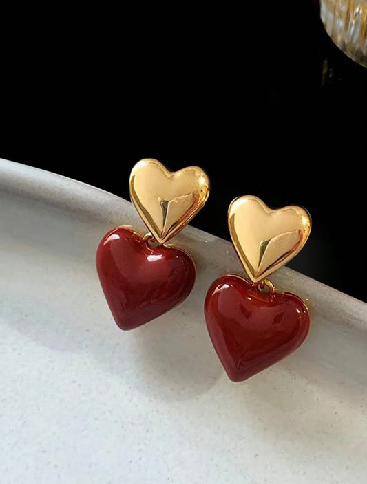RED HEART SHAPED EARRINGS