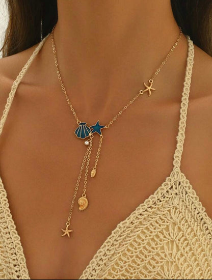 STARFISH & SHELL PENDANT NECKLACE