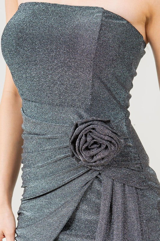 METALLIC KNIT TUBE ZIPPER BACK MINI PARTY