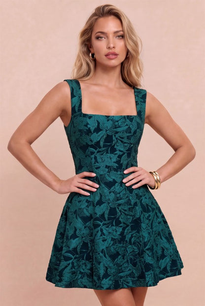 SQUARE NECK FLARE MINI DRESS