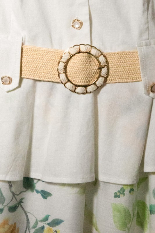 BELTED FLORAL PRINTED MIDI DRESS