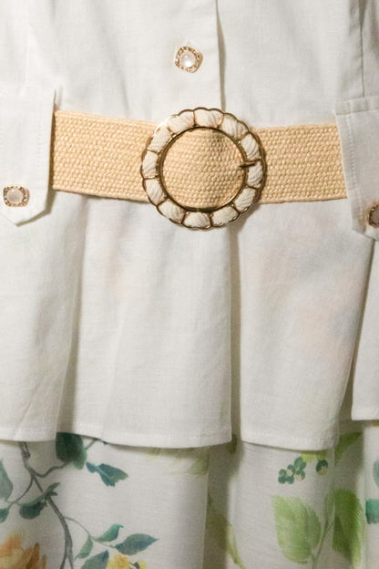 BELTED FLORAL PRINTED MIDI DRESS