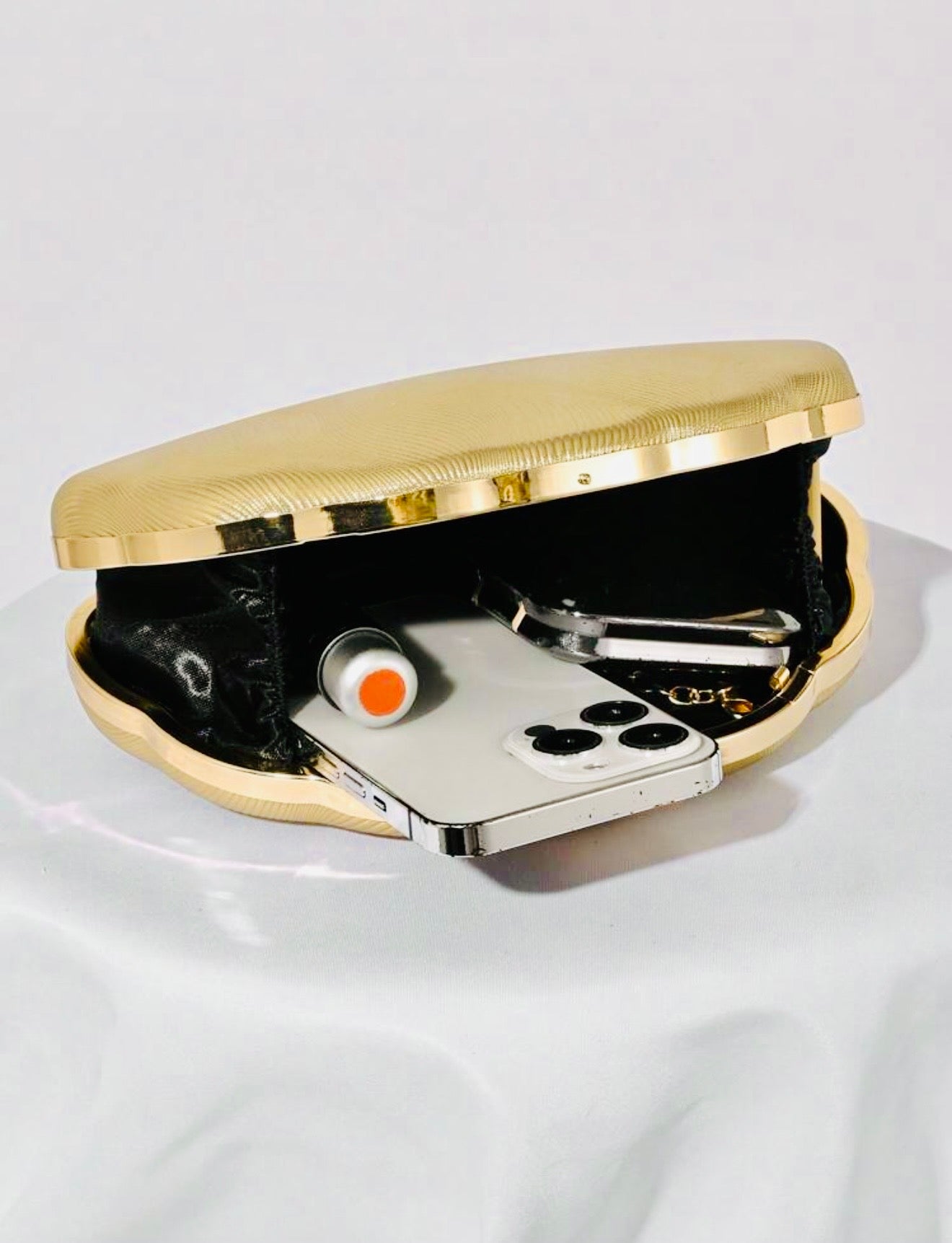 SEASHELL PU LEATHER BOX SHAPED EVENING CLUTCH BAG