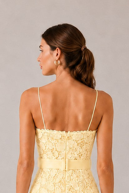 LACE FLOUNCE MIDI DRESS