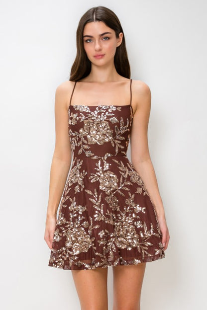 SEQUIN FIT AND FLARE MINI COCKTAIL DRESS