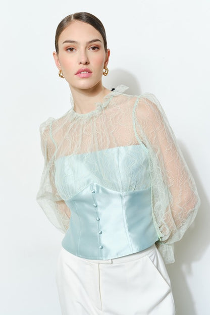LUXE LACE MOCK NECK LONG SLEEVES BLOUSE