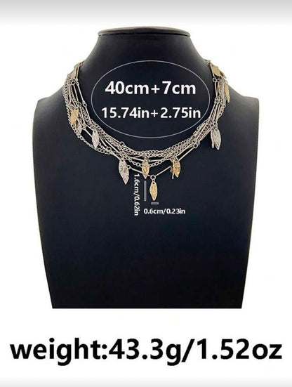 HIGH END MULTI LAYER CHAIN LEAF PENDANT NECKLACE