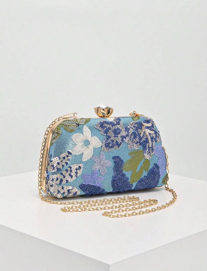MULTI COLOT SEQUIN FLORAL EVENING CLUTCH BAG