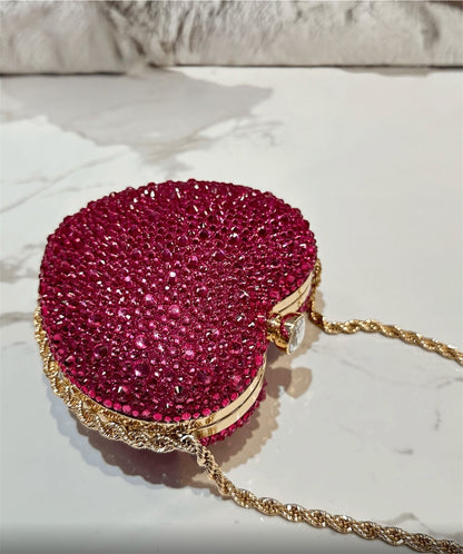 HEART SHAPED RHINESTONE EVENING CLUTH BAG