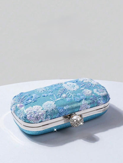 FLORAL SEQUIN EVENING CLUTCH BAG