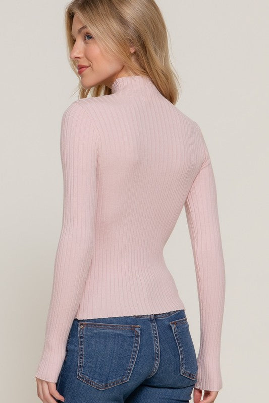 LONG SLV HIGH-NECK FITTED SWEATER