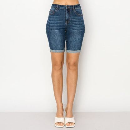 BASIC BERMUDA DENIM SHORTS WITH ROLLED CUFFS