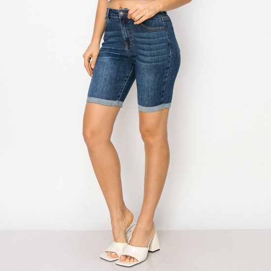 BASIC BERMUDA DENIM SHORTS WITH ROLLED CUFFS