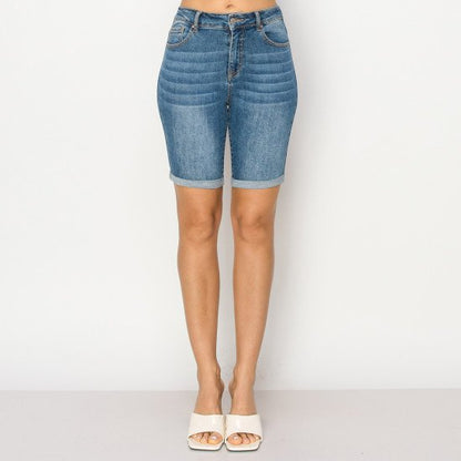 BASIC BERMUDA DENIM SHORTS WITH ROLLED CUFFS