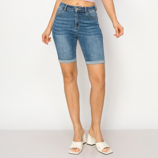 BASIC BERMUDA DENIM SHORTS WITH ROLLED CUFFS