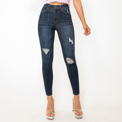 SLIGHTLY DESTRUCTED SLUB RAYON FABRIC SKINNY