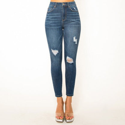 SLIGHTLY DESTRUCTED SLUB RAYON FABRIC SKINNY