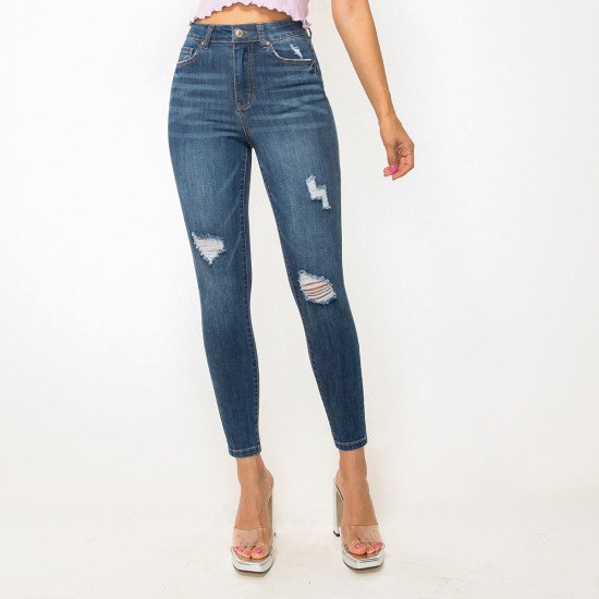 SLIGHTLY DESTRUCTED SLUB RAYON FABRIC SKINNY