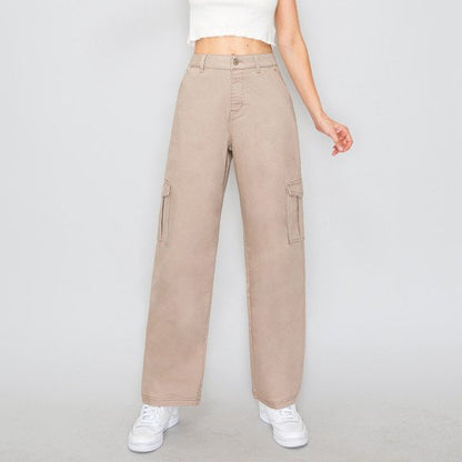 TWILL WIDE LEG CARGO PANTS