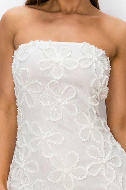 3D FLORAL LACE TUBE MESH DROPPED MAXI DRESS