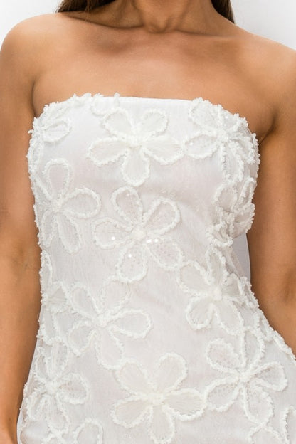 3D FLORAL LACE TUBE MESH DROPPED MAXI DRESS