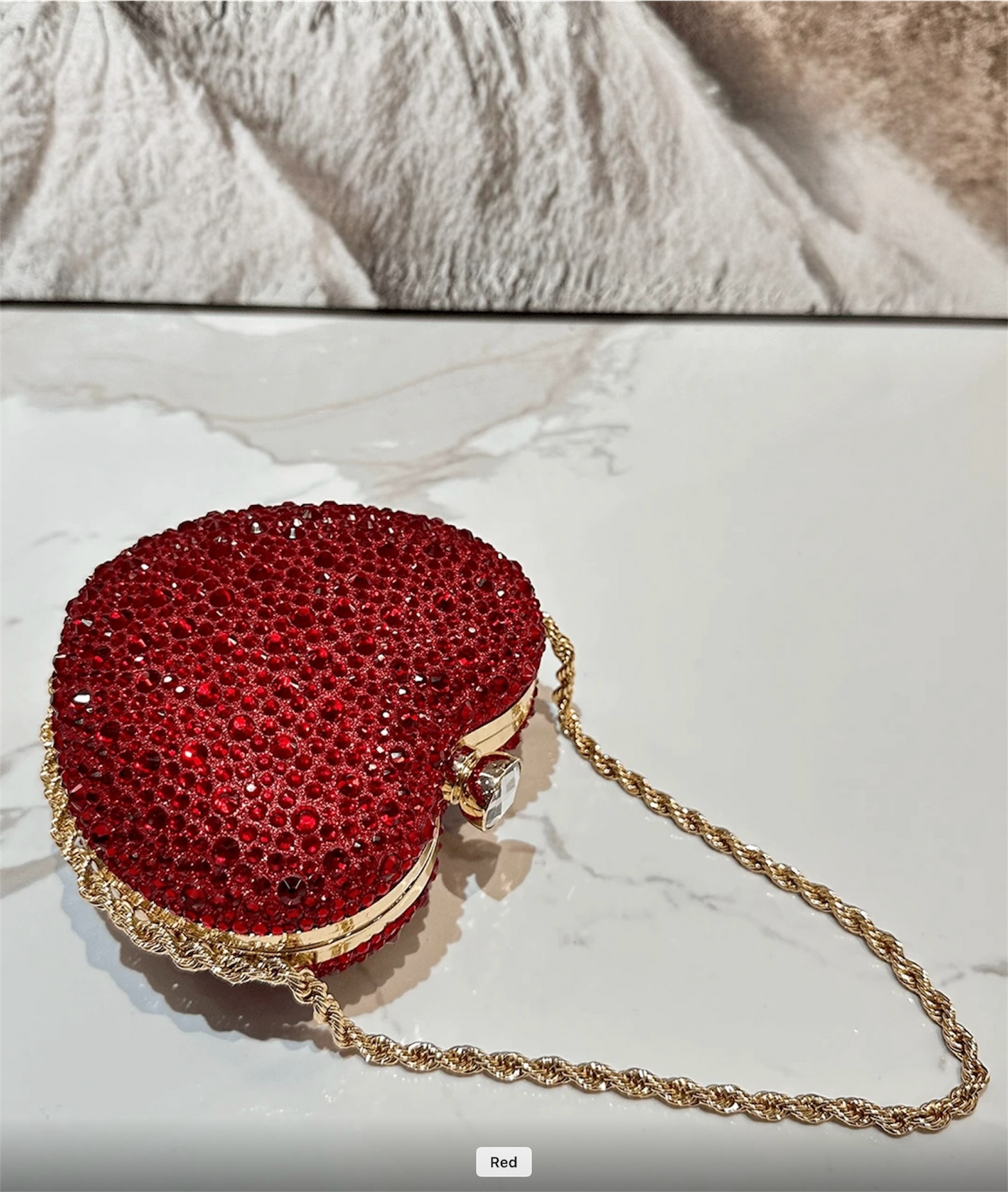 HEART SHAPED RHINESTONE EVENING CLUTH BAG