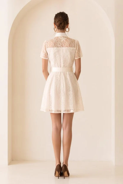 BUTTON DOWN MINI LACE DRESS