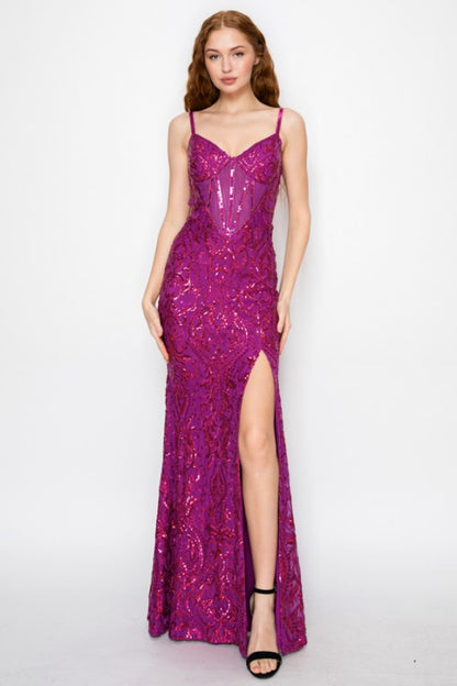 SEQUIN CORSET MERMAID MAXI COCKTAIL DRESS