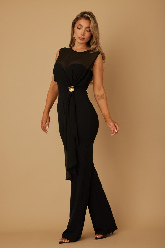 SHEER ELEGANT DRAPED JUMPSUIT